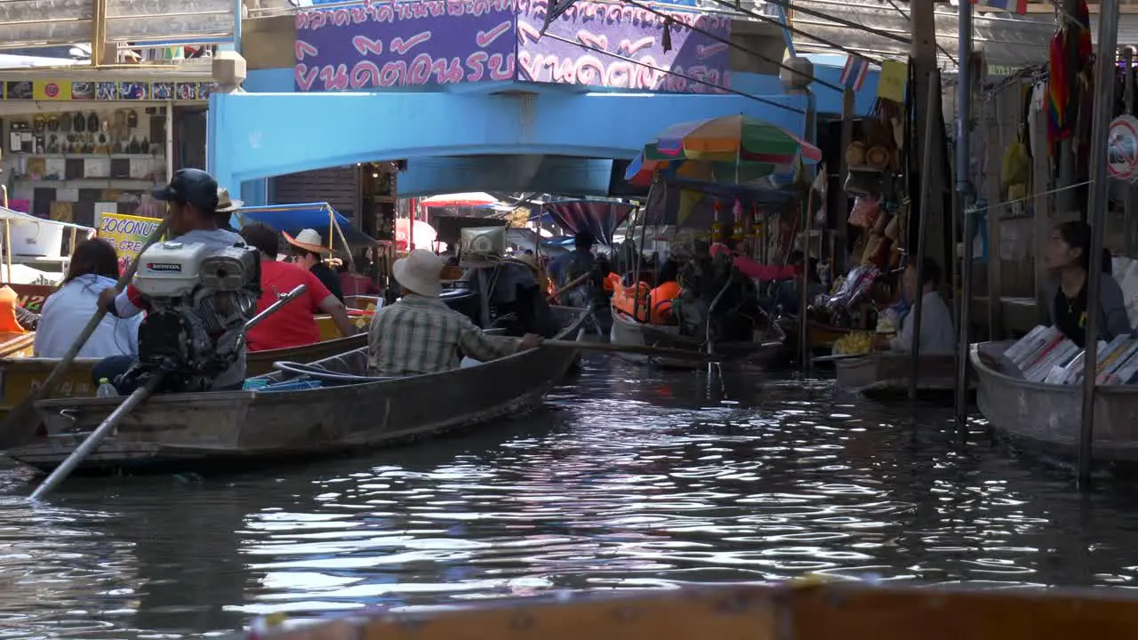 Thailand Saduak the first floating market of Thailand boats of visitors busy traffic