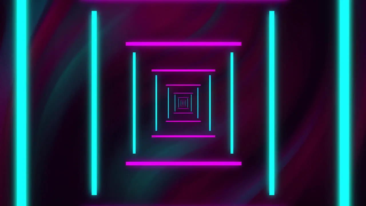 Animation of neon digital tunnel over black background