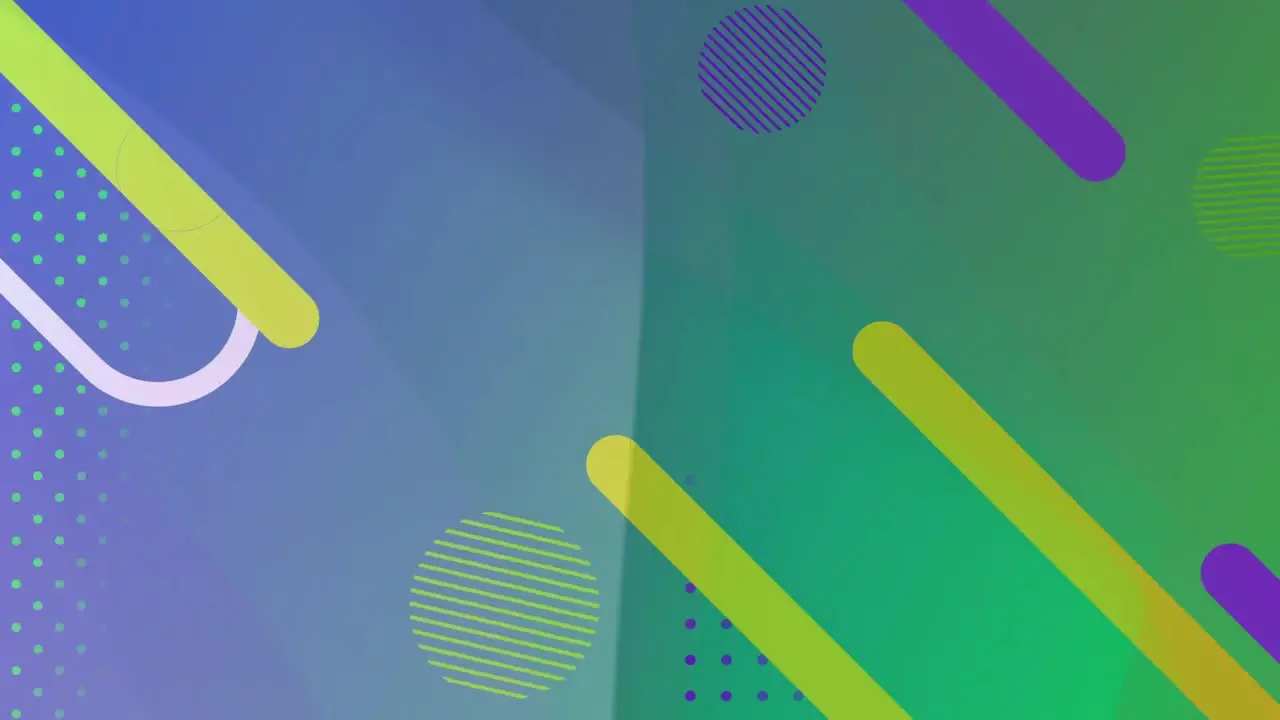 Digital animation of abstract shapes moving against green gradient background