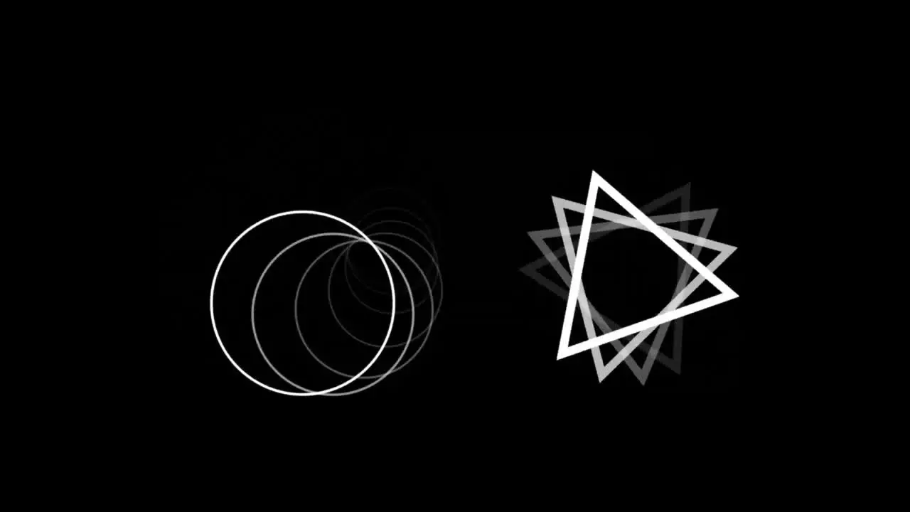 Digital animation of abstract circular and triangle shape against black background