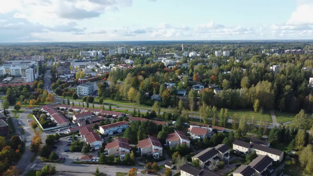 Late summer aerial flyover Kerava Finland green tree Finnish city