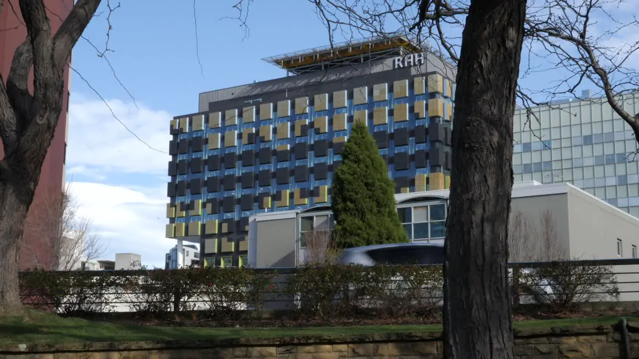 View of new Royal Hobart Hospital development from ABC Roundabout in Tasmania Australia