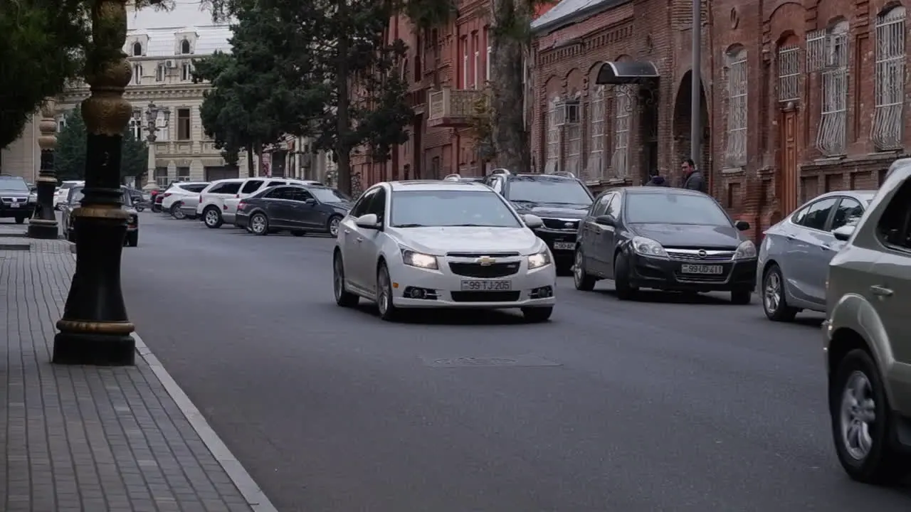 Vehicle street traffic in Central Asian capital city Baku Azerbaijan