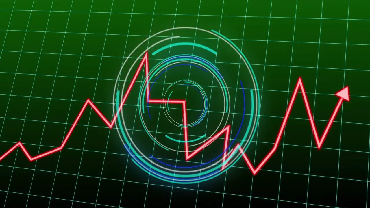 Animation of data processing with red arrow over scope scanning and grid