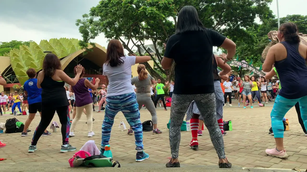 Group of people mostly women doing Zumba Dancing in the park