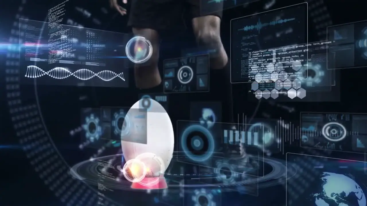 Animation of data processing over male rugby player