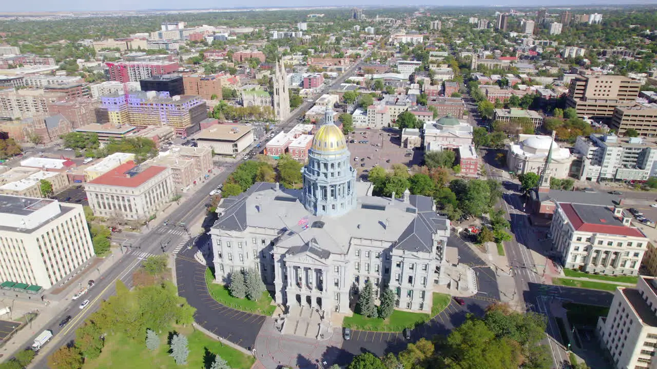 Aerial Drone orbit around the Colorado state capitol building