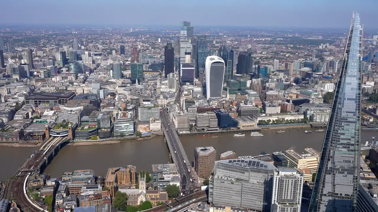 Aerial view of the South Bank from London Bridge showing a City View the Shard and the Tower of London and Tower Bridge