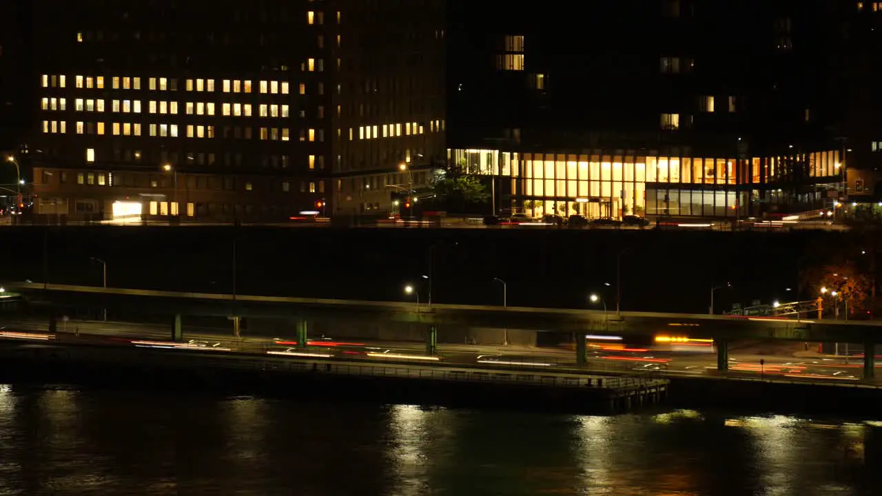 Time Lapse of traffic on FDR Drive Manhattan New York City at the shore of East River at night