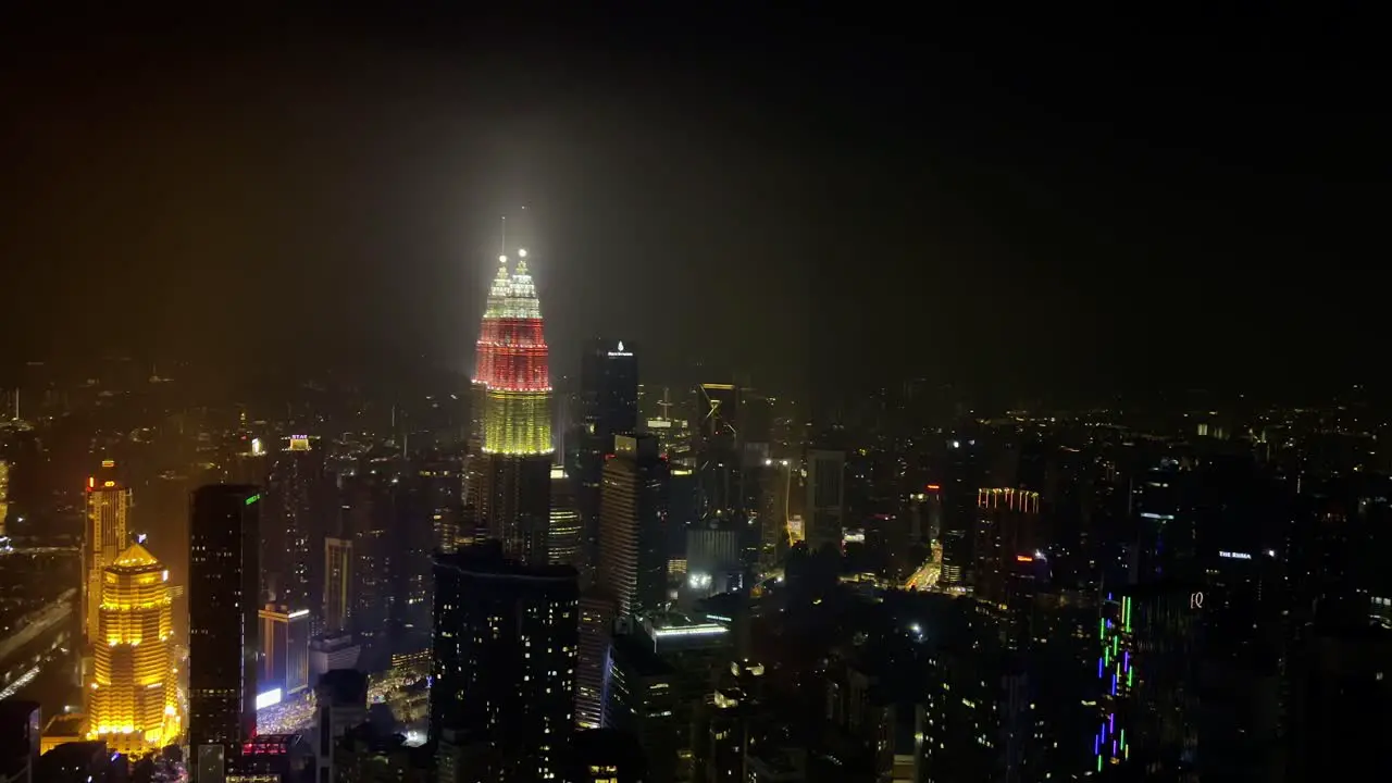 A static shot of the Petronas Twin Towers in Malaysia taken from the KL towers