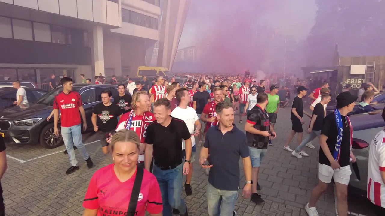 PSV dutch football soccer fans walksupporters leaving the stadium