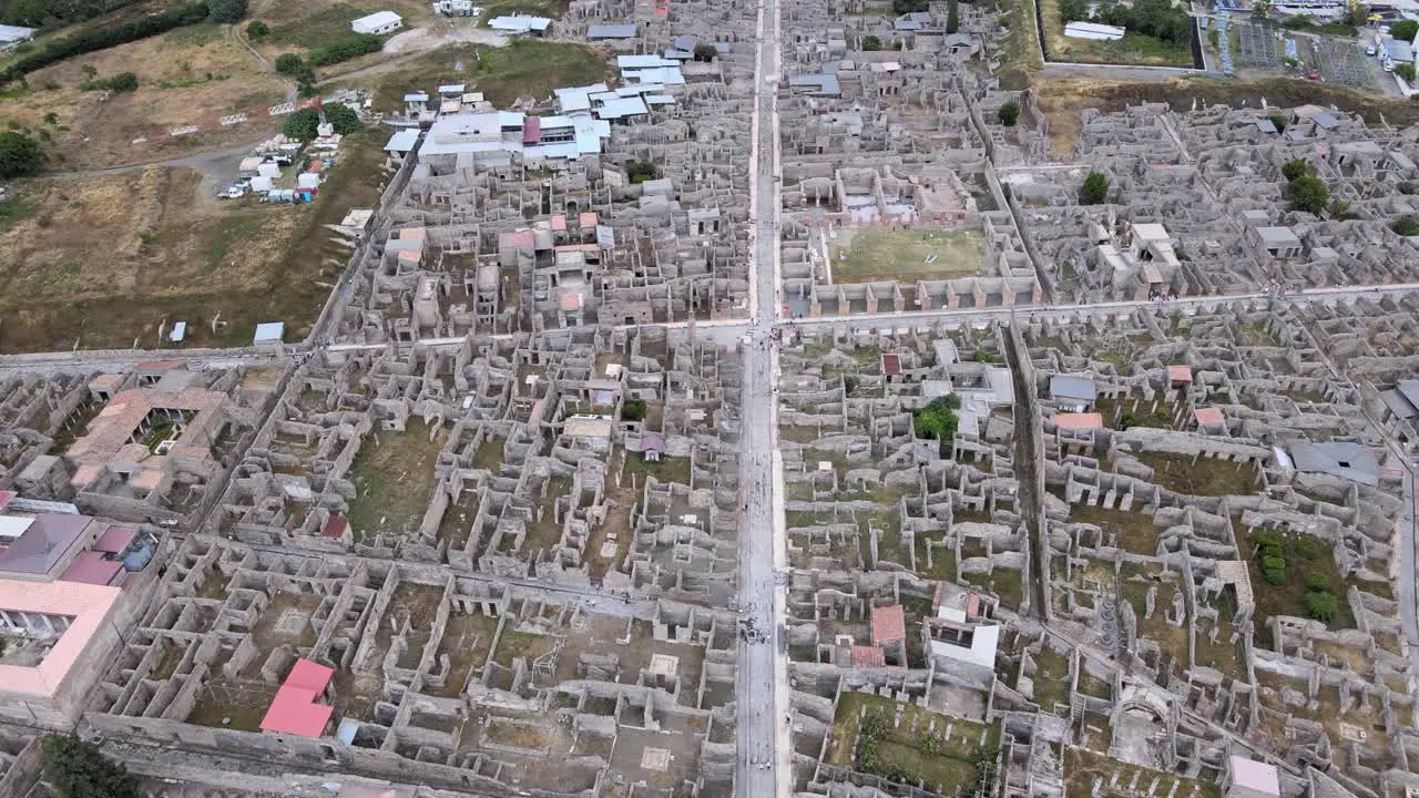 Aerial drone shot of Pompei Italy