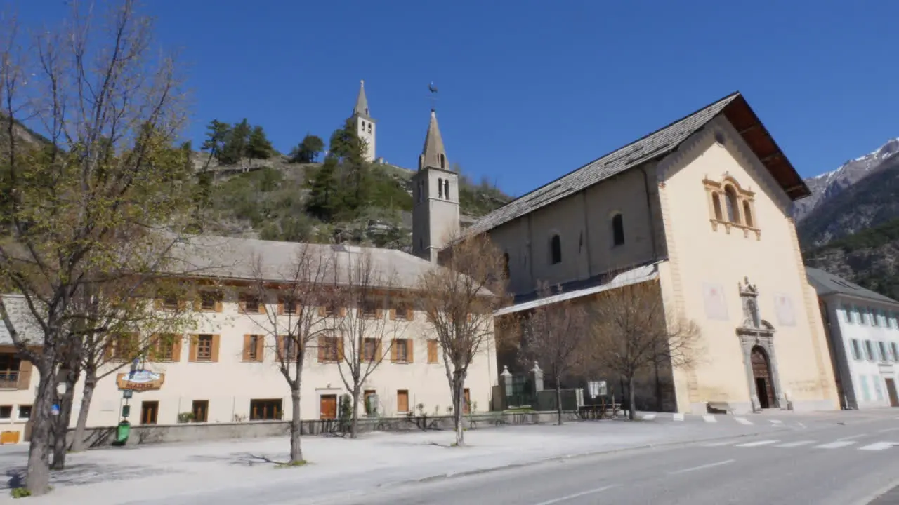 France Jausiers Church And Hill With Tower