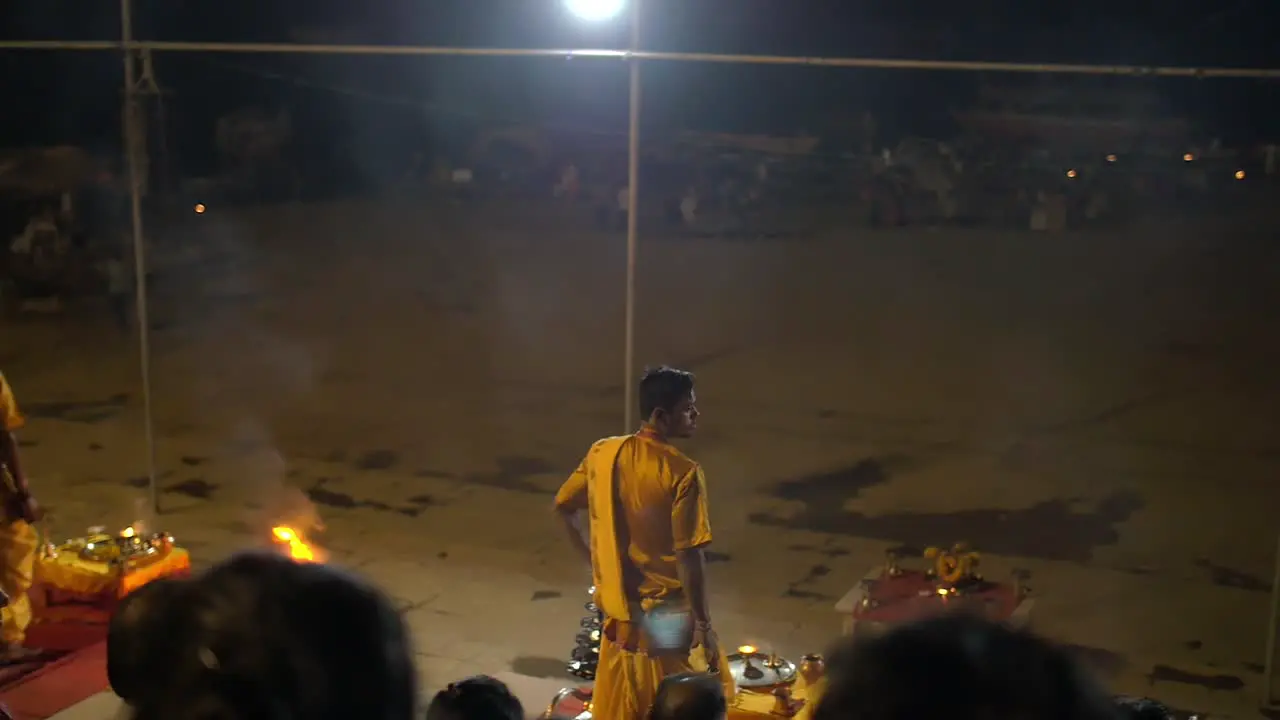 Religious Nighttime Ceremony in Varanasi