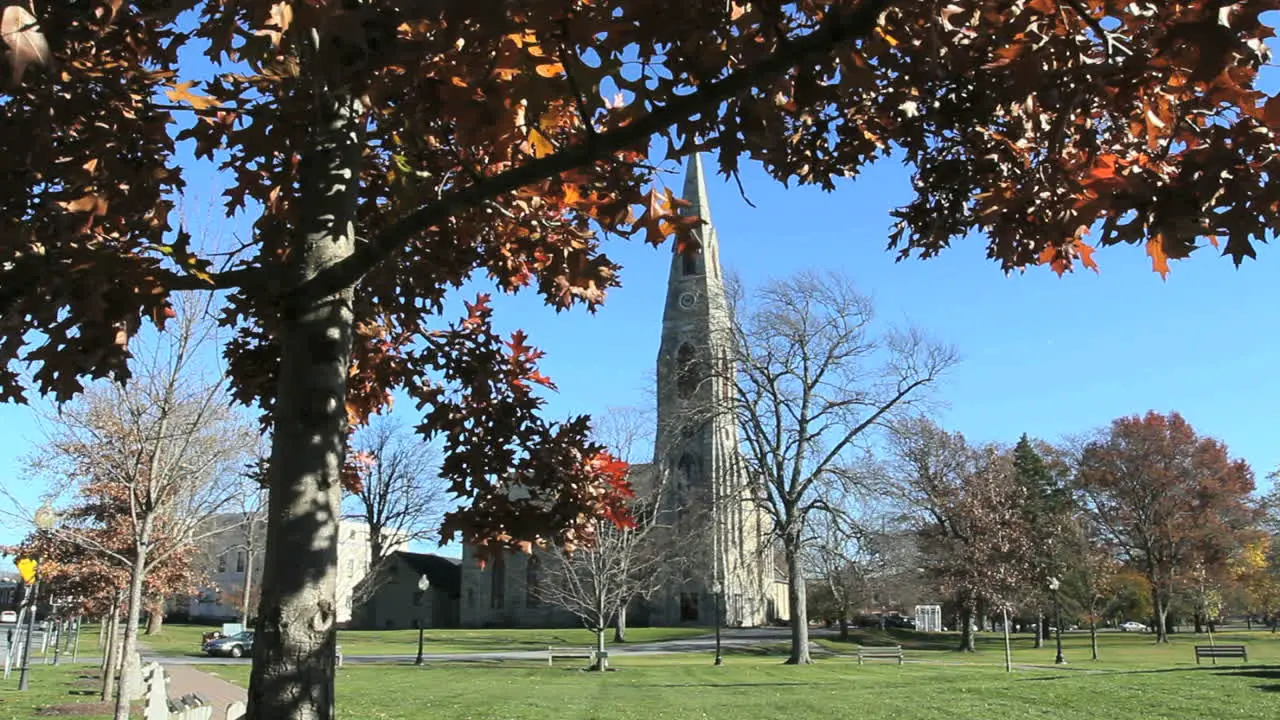 Goshen New York church and leaves