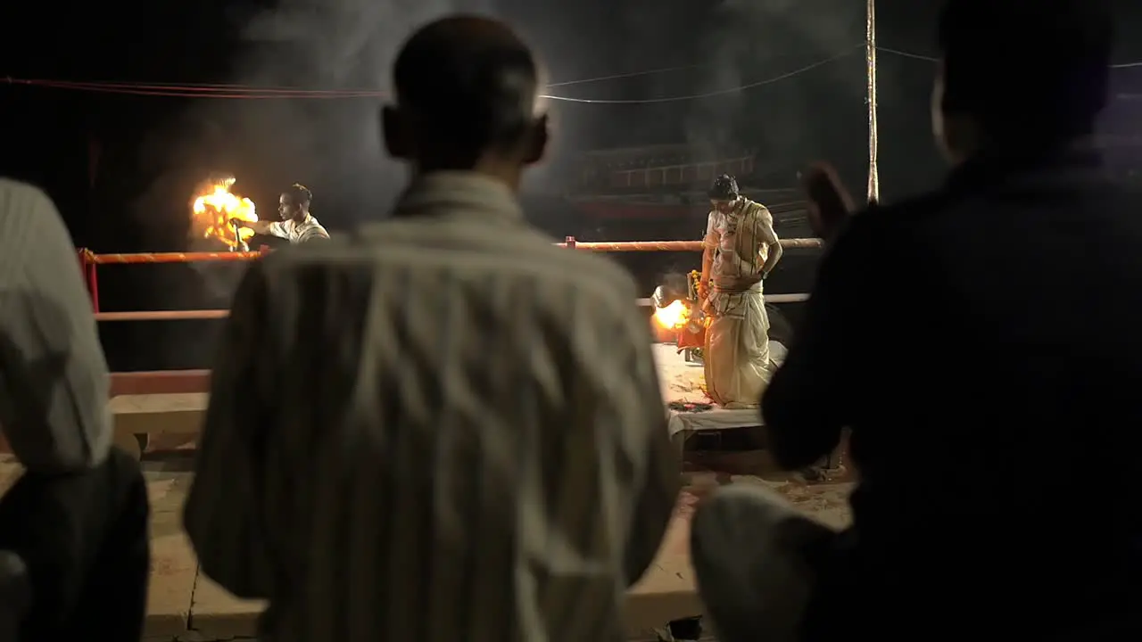 Crowd Watching Ganga Aarti Ceremony