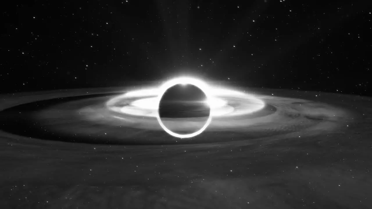 Animation of a black and white black hole in Space