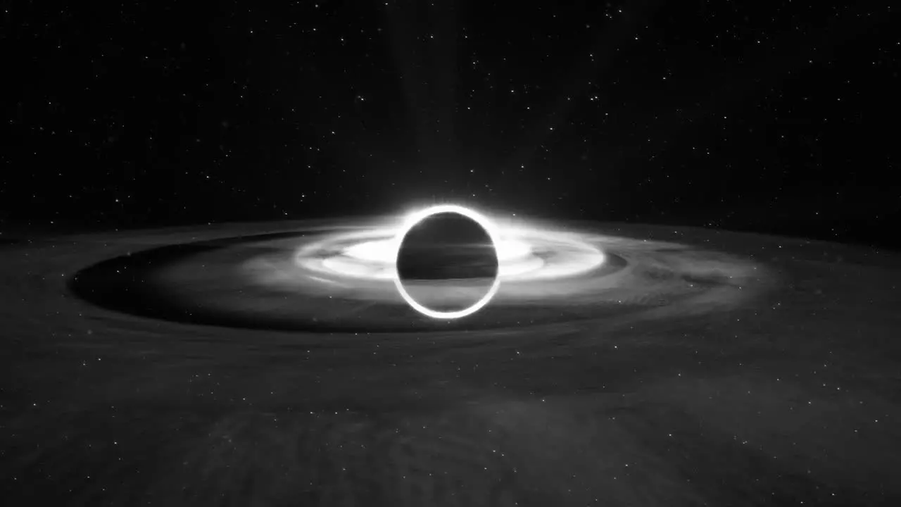 Wide black-and-white Animation of a Supermassive black hole in outer-space