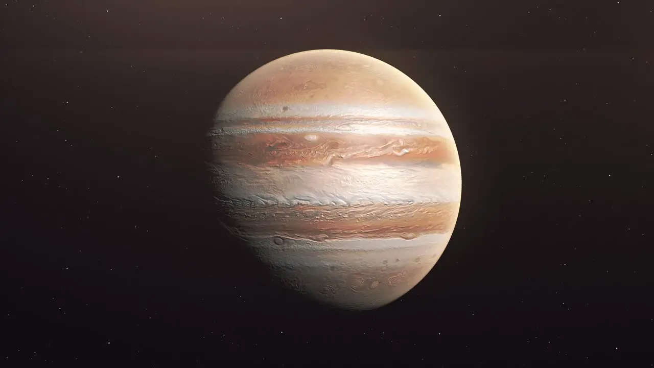 Planet Jupiter Rotating In Its Orbit In The Outer Space animation