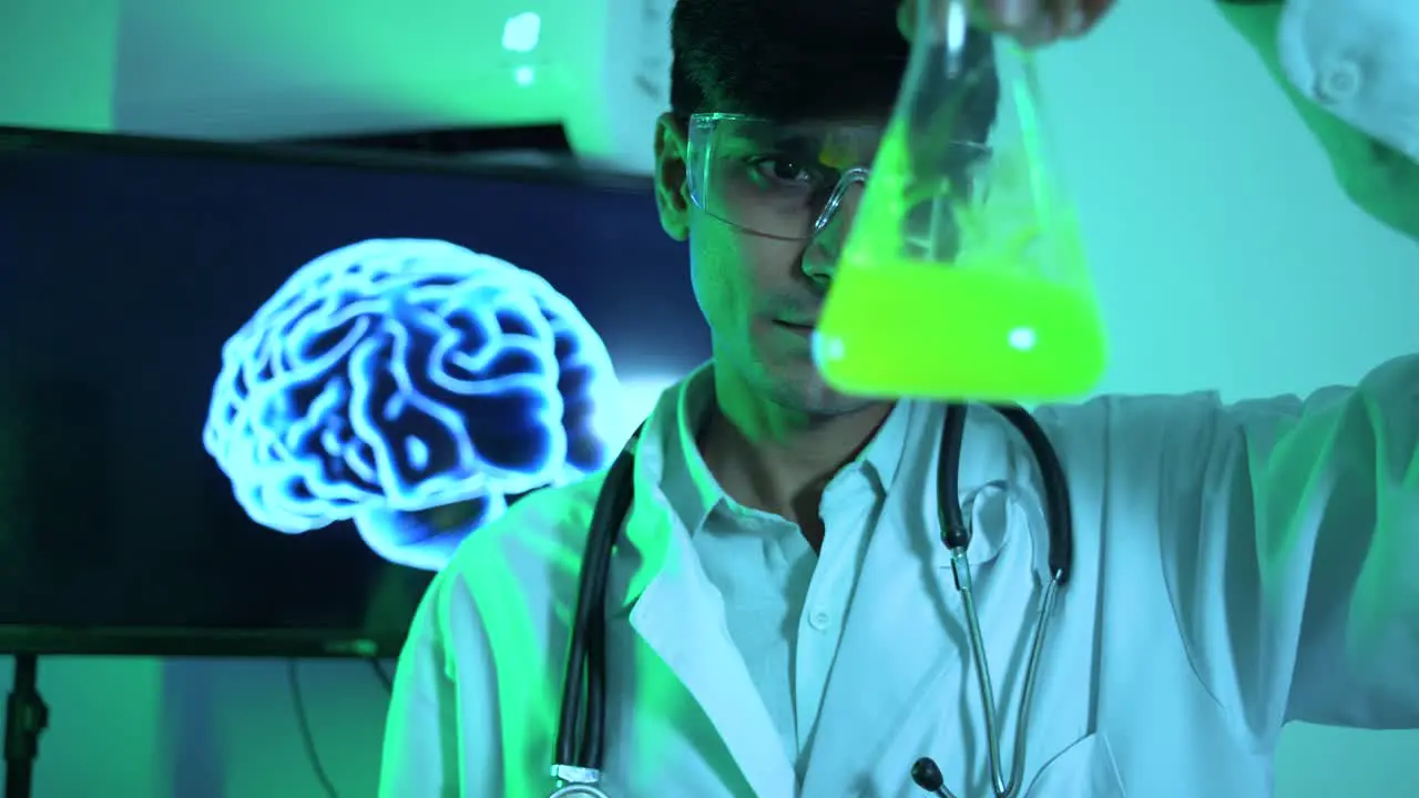 Young Male Scientist Doing Experiment In Brain Research Laboratory 4k