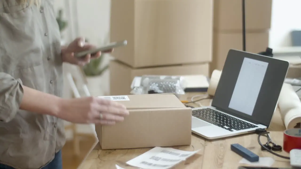 A woman scanning a product using QR code