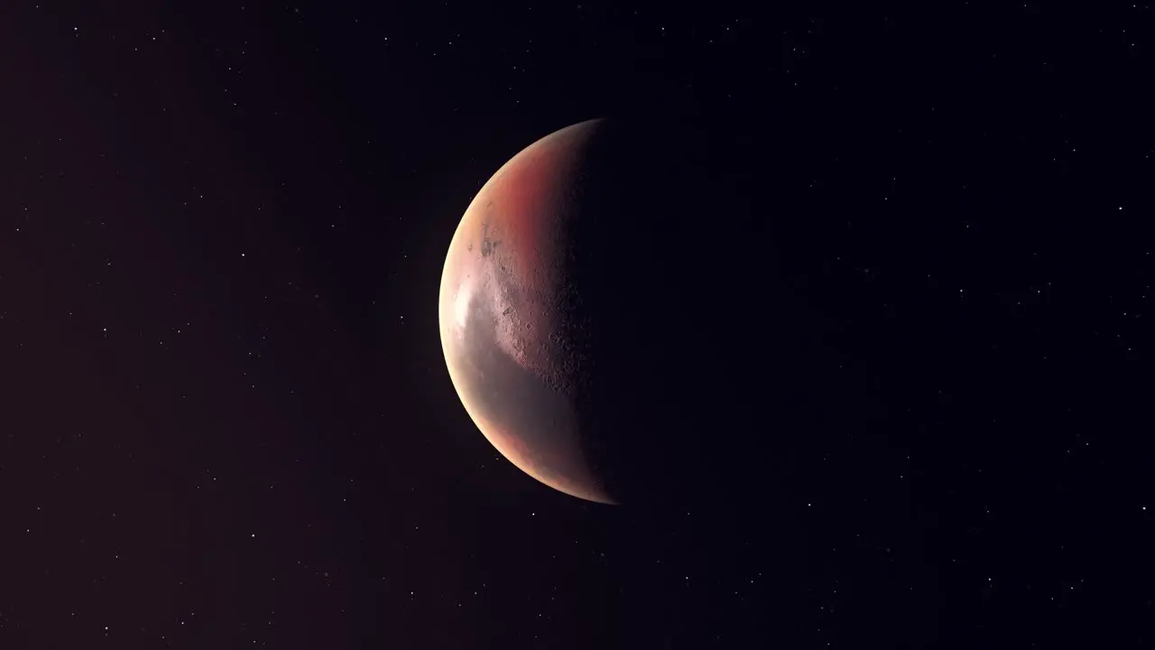 Planet Mars Rotating In The Outer Space