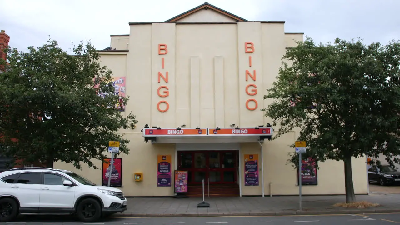 A retro art deco bingo hall building exterior