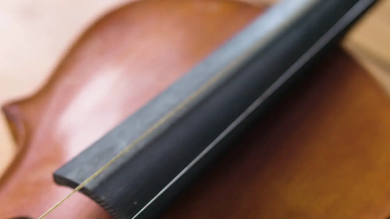 Wooden old violin revealed in a smood panning slow motion