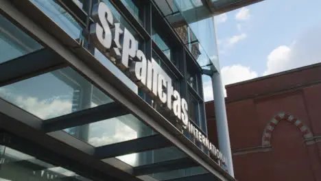 Close Up Of Sign Outside Entrance To At St Pancras Rail Station In London UK