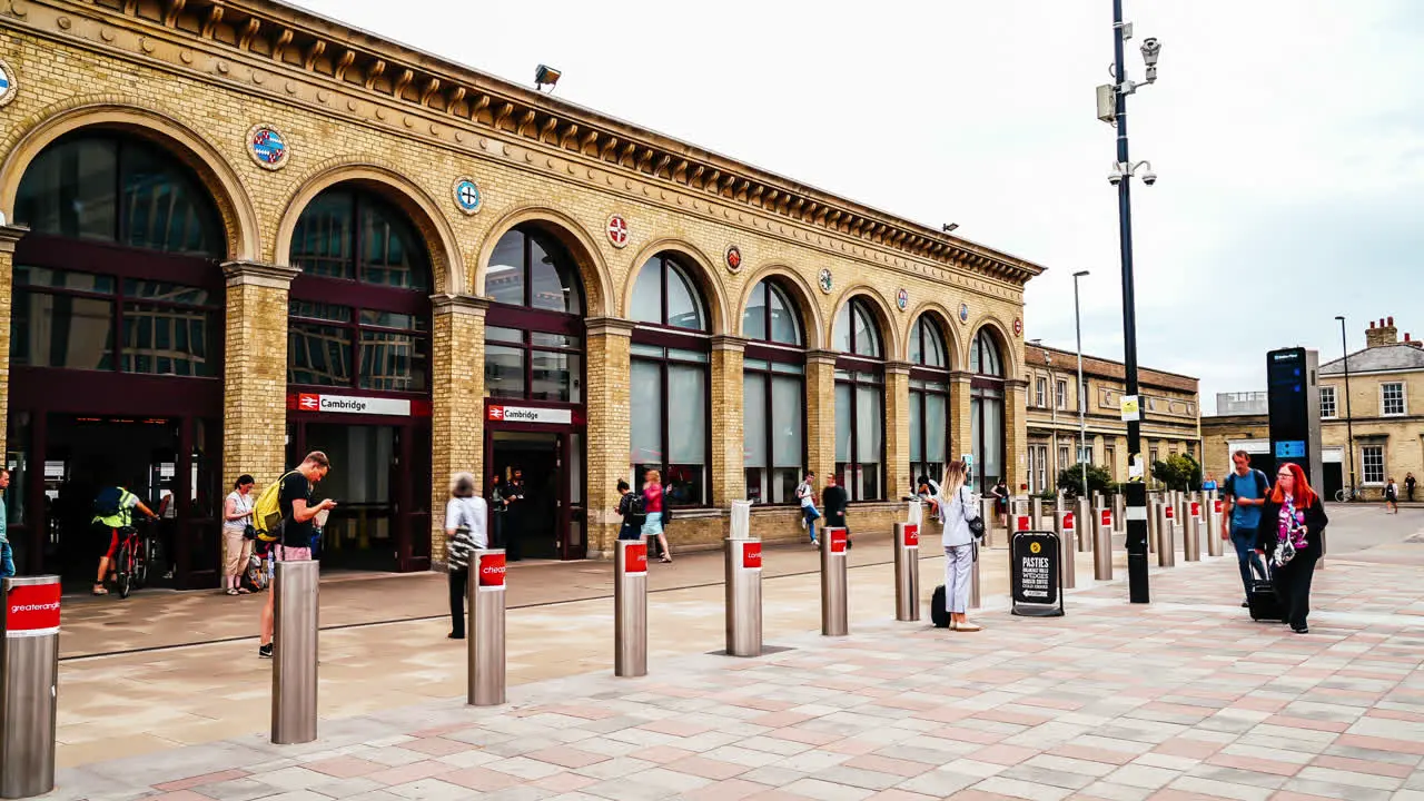 Cambridge England circa  Timelapse Cambridge Station in cambridge United Kingdom