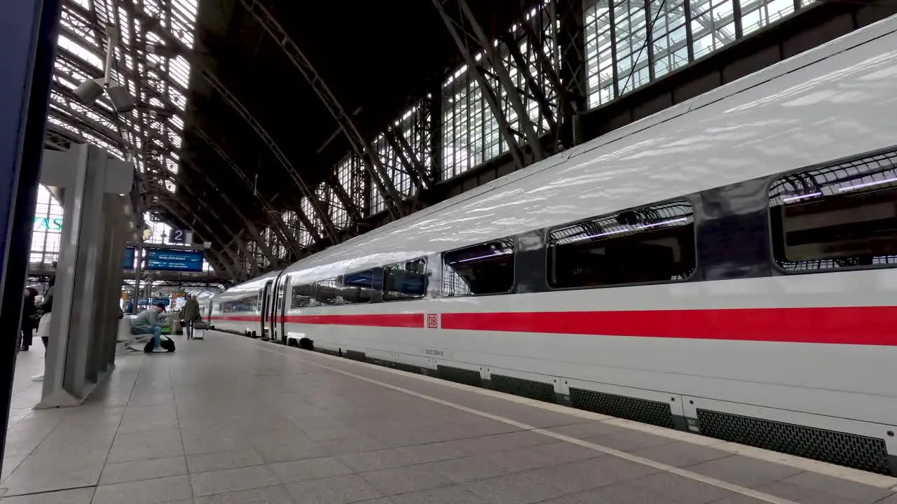 18 April 2023 German ICE High Speed Train Waiting At Koln Hauptbahnhof Platform Before Departure Time