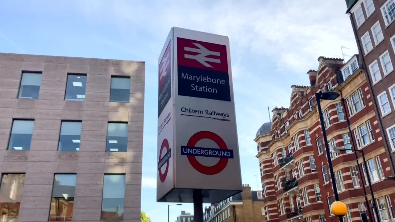 Marylebone train station sign in London for Chiltern railway services