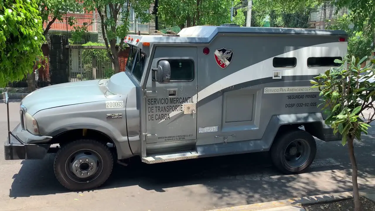 View Of Parked Mexico City Money Transporter Armoured Truck On Street