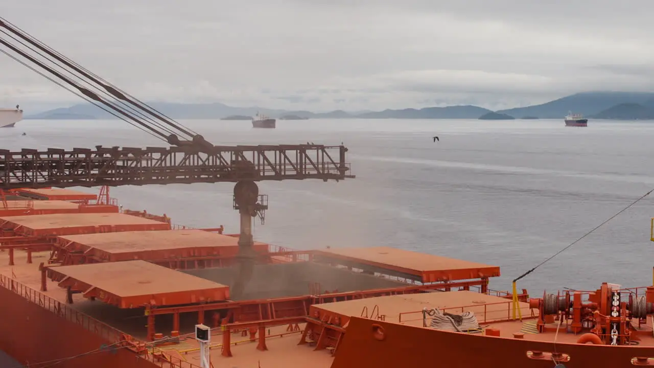 Time lapse of Paranaguá port a Ship is been carried with soy Parana Brazil