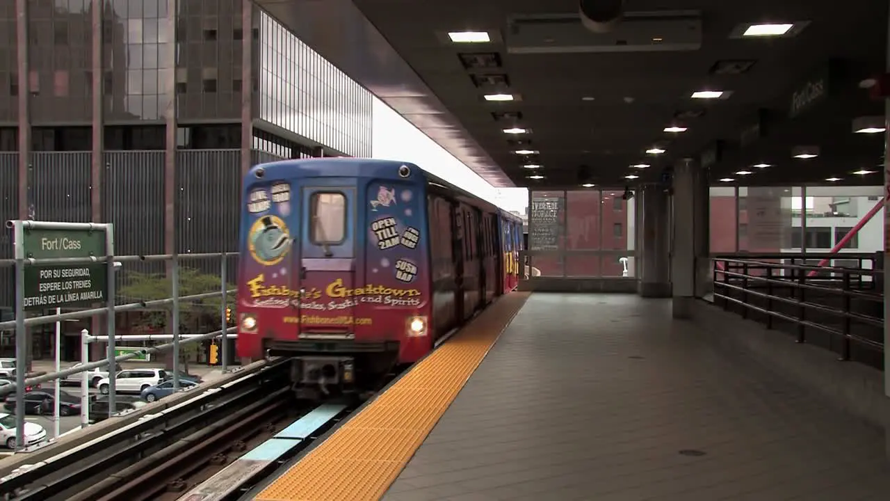 Detroit People Mover nobody getting on or off the train at Fort Cass Michigan USA