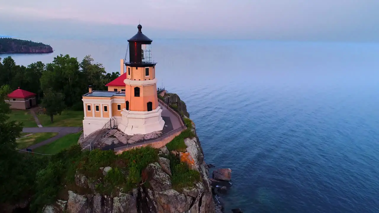 Split Rock Lighthouse Drone Flyover Great Lake Shoreline Navagation Minnesota