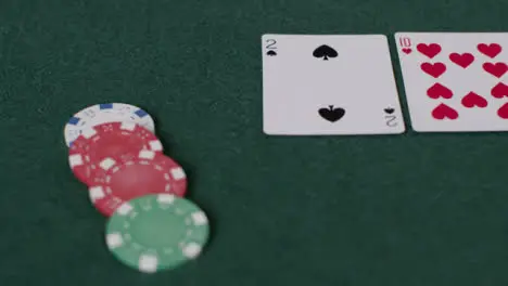 Tracking Close Up Shot from Cards to Chips Being Bet