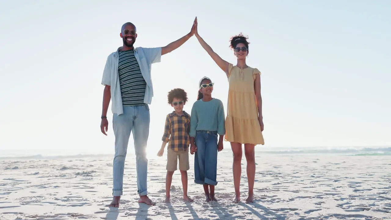 Happy family face and parents high five