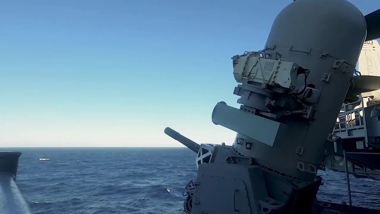 Close-In Weapons System (Ciws) Fires Computer Guided Guns Live-Fire Military Training Exercise Nimitz-Class Nuclear Aircraft Carrier Uss Carl Vinson