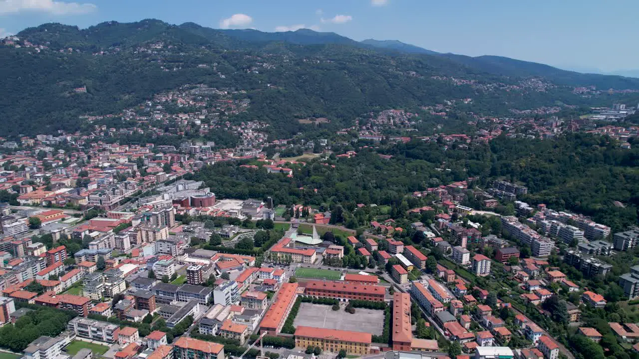 City of Como Italy aerial view of red roofs in downtown area