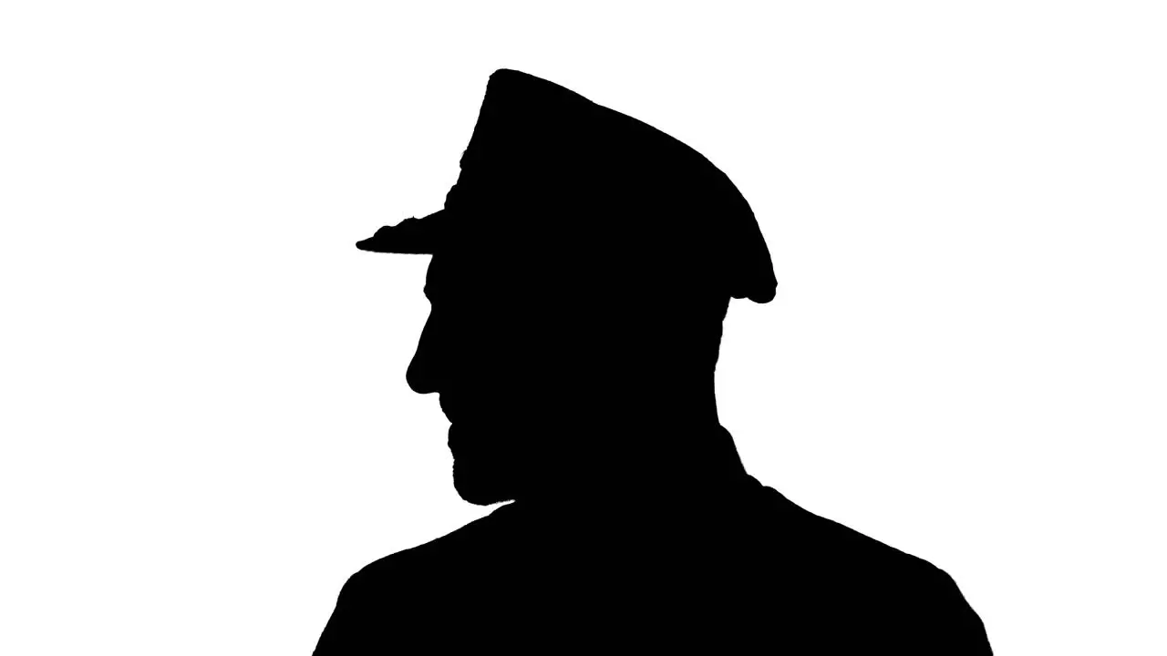 Man soldier saluting black silhouette on white background