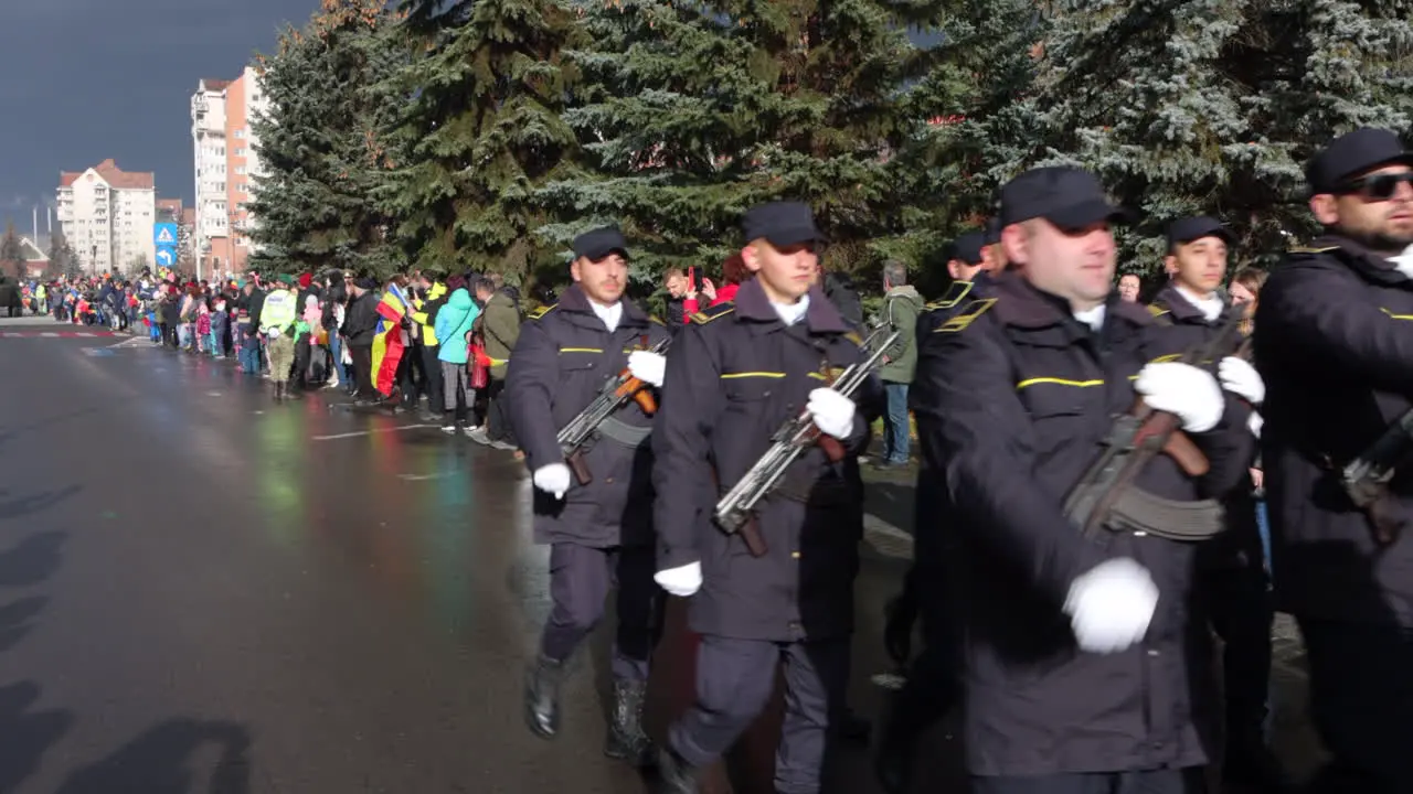 People Watching The Parade Of Police Squad In Miercurea Ciuc Romania POV