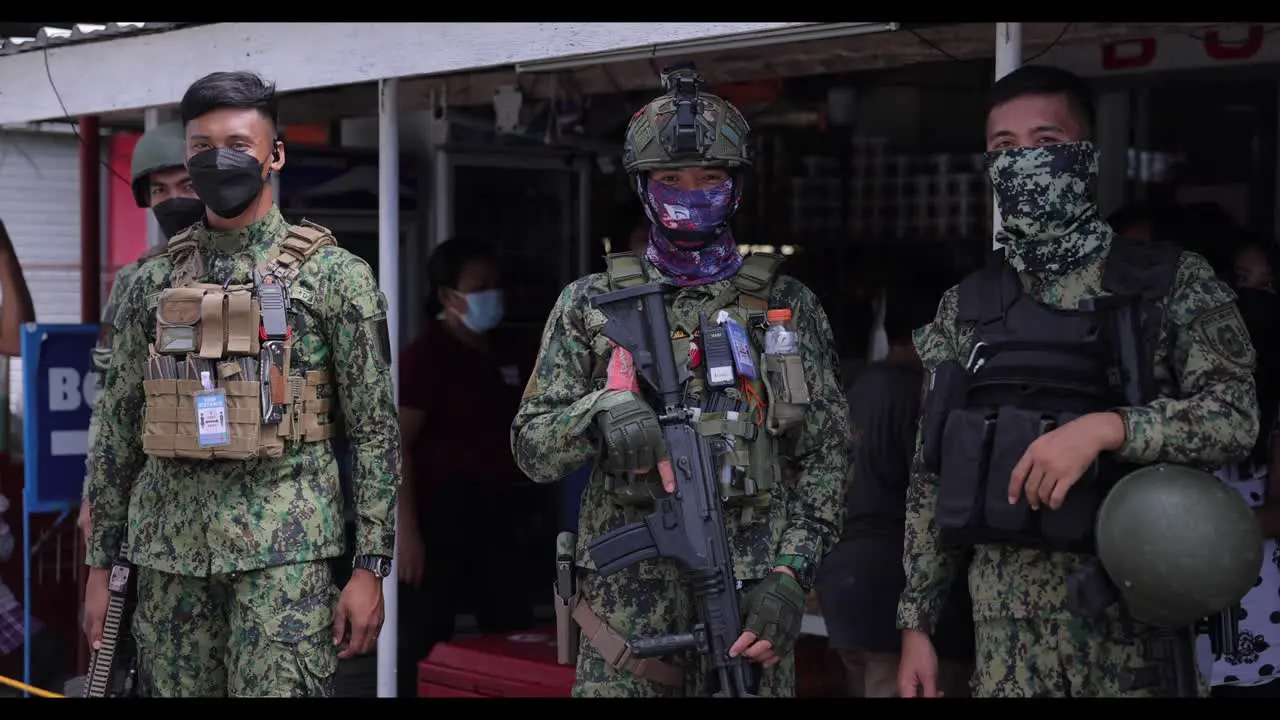 Asian Soldiers Patrolling Street police