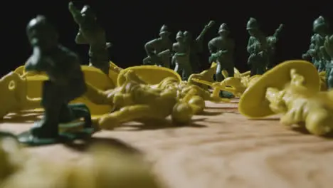 Tracking Shot Approaching Multiple Toy Soldiers