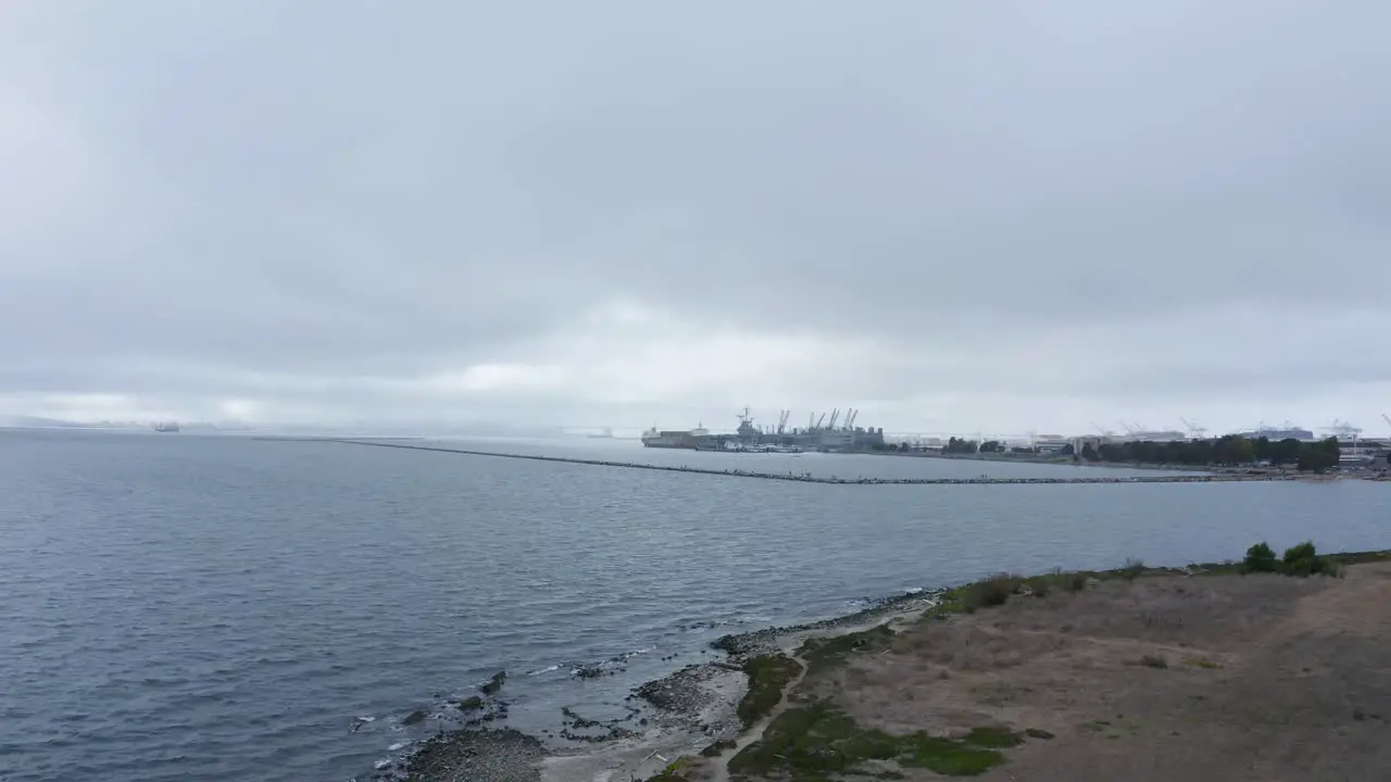 Cloudy and rainy day over the bay and sail ports