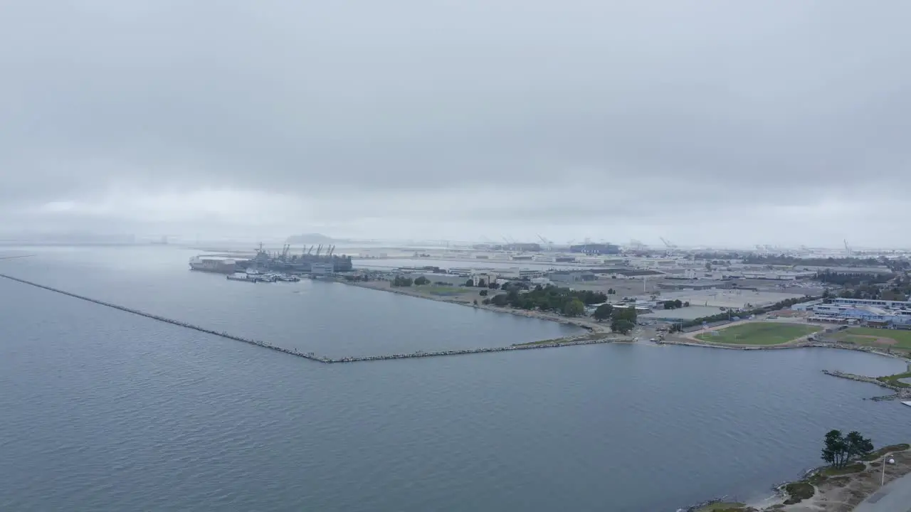 Fog and rain on a windy day in the marina