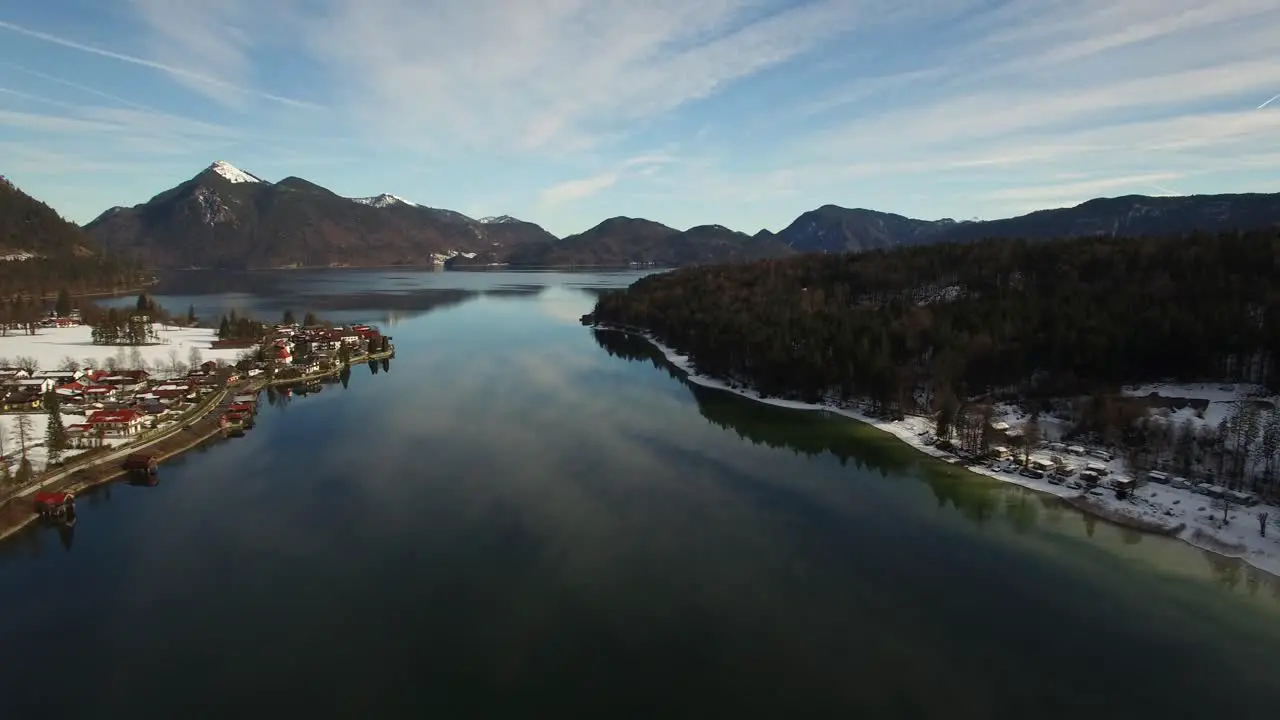 Lake Walchen in the Bavarian Alps in Januray Germany