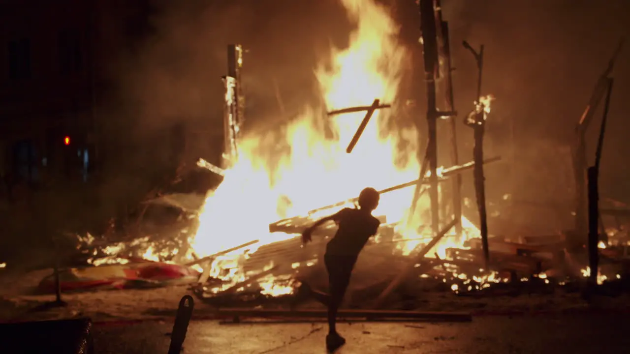 Festive bonfires are lit on the streets of Valencia Spain