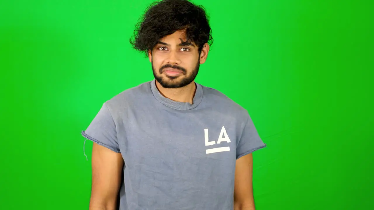 indian guy questing motion to people with green background  green screen