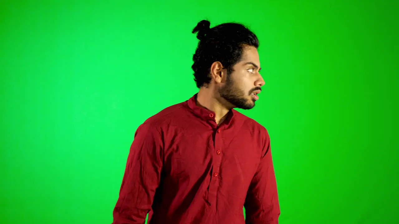 Indian guy feel scary motion with green background green screen